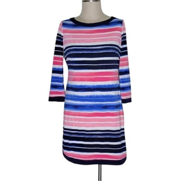 Vince Camuto Dress Size 8 Striped 3/4 Sleeve Lined Back Zip Stretch - Picture 2 of 12